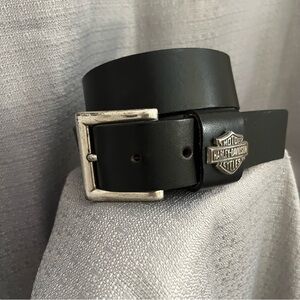 Harley-Davidson Black Leather Belt 46  with Silver Buckle